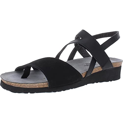 Naot Blaire Toe Wrap Sandal (4028) Womens Shoes Black Velvet Nubuck/Jet Black Lthr