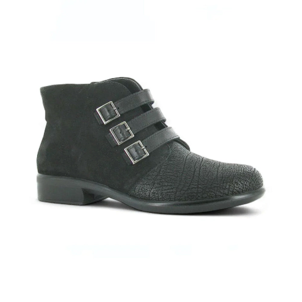 Naot Calima Bootie (26034) Womens Shoes Black Crackle/Black Velvet/Black Raven