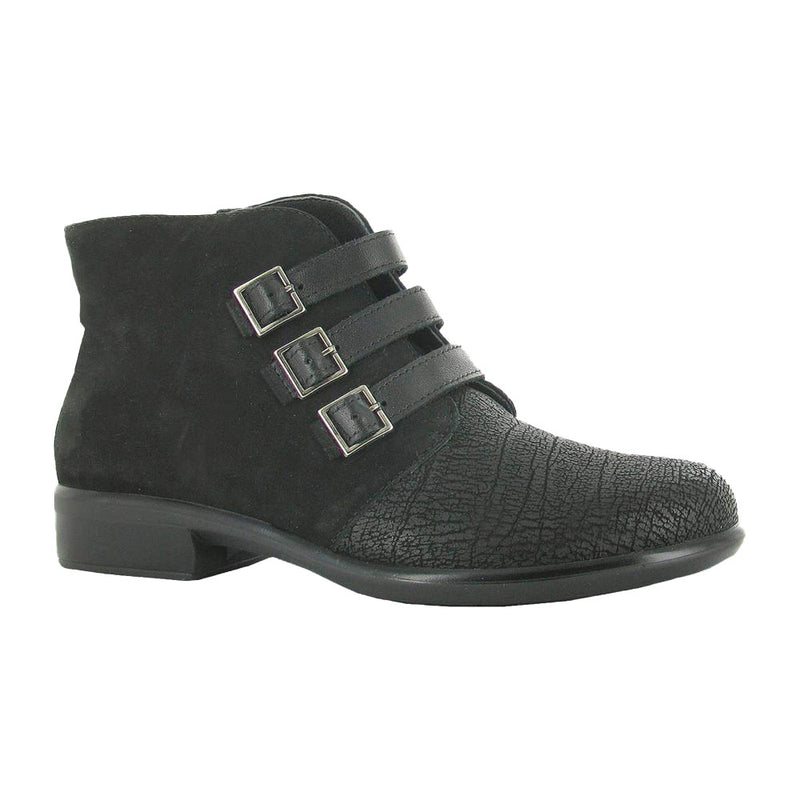 Naot Calima Bootie (26034) Womens Shoes Black Crackle/Black Velvet/Black Raven