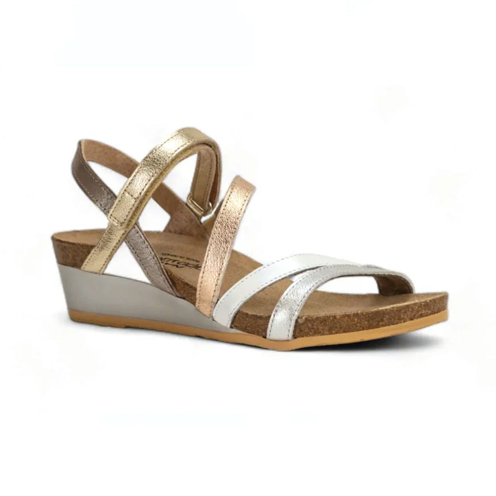 silver wedge dress shoes Naot's Hero Women's Strappy Leather Wedge Sandal