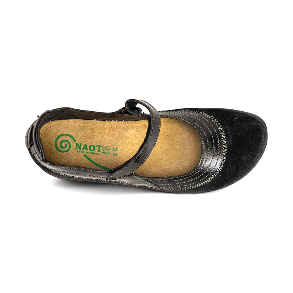 Naot Kirei (11042) - Black Madras Leather/Black Suede Womens Shoes