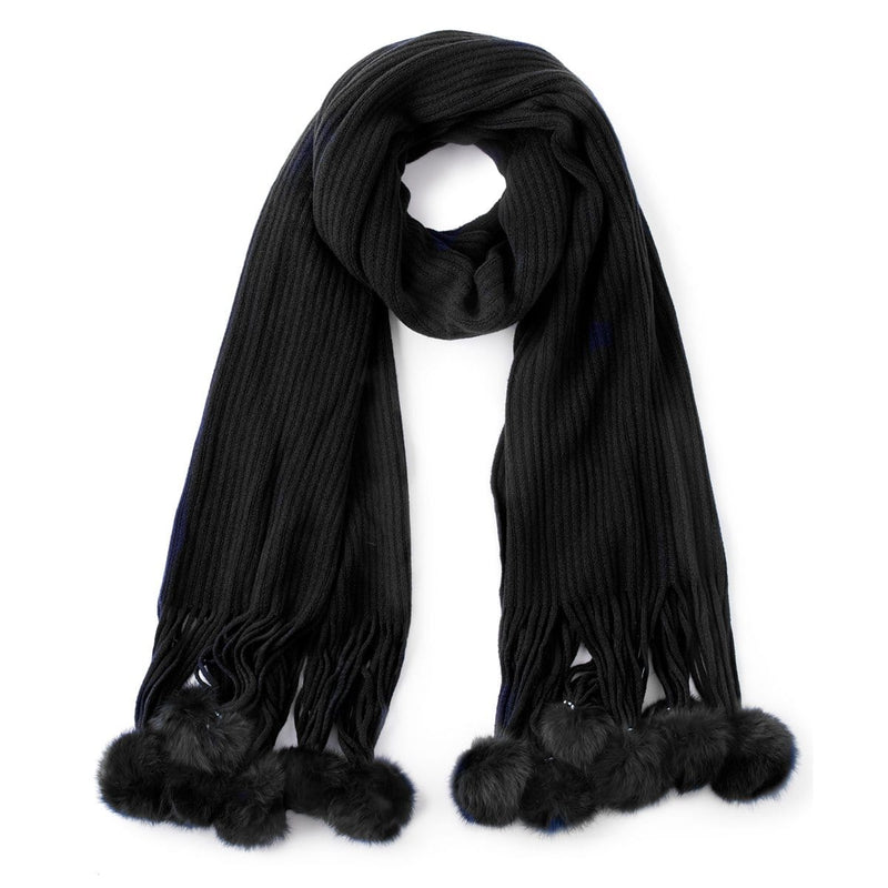 Echo Design (905282) Large Ribbed Muffler Scarf with Rabbit Fur Poms –  Simons Shoes
