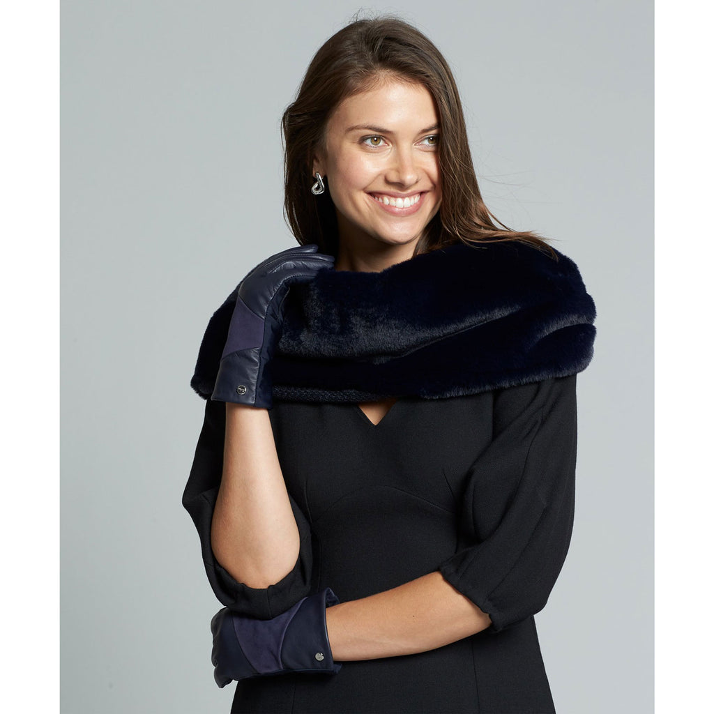 Echo Design Leather Block Superfit Glove (EGO154) Women's Clothing navy