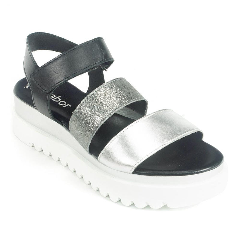 Gabor Velcro Leather Platform Sandal (44610) Womens Shoes 61 Lamina/Black