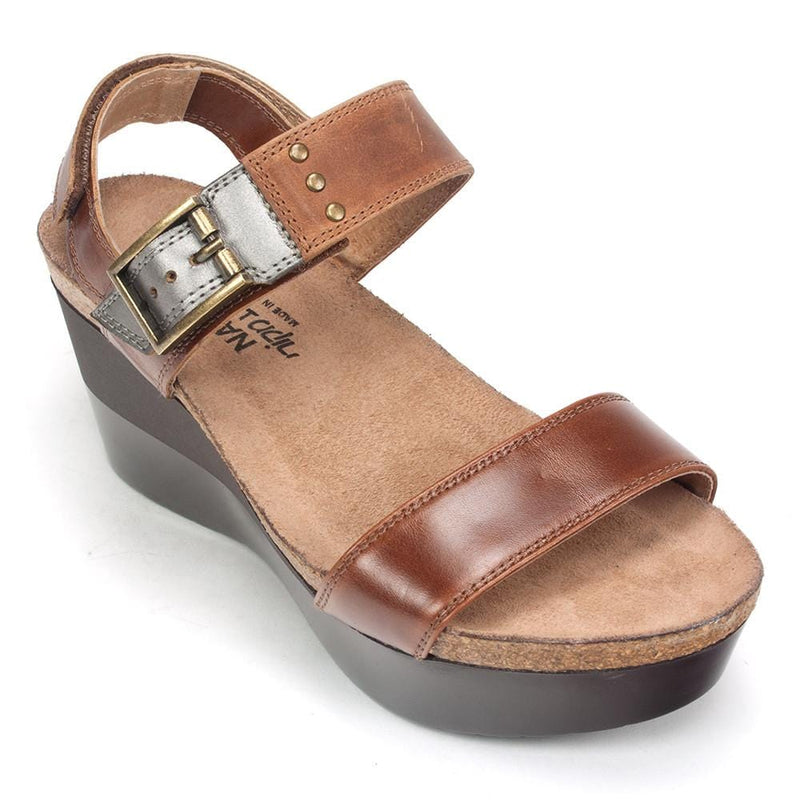 Naot Alpha Wedge Sandal Womens Shoes Maple Brown/Latte/Mirror