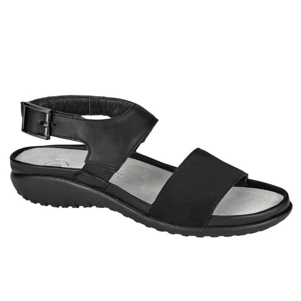Naot Haki Slingback Sandal (11161) Womens Shoes Black Velvet Nubuck/Black Raven Leather