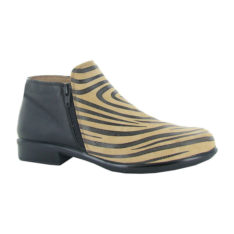 Naot Helm Bootie (26030) Womens Shoes Tan Zebra Suede/Soft Black Leather