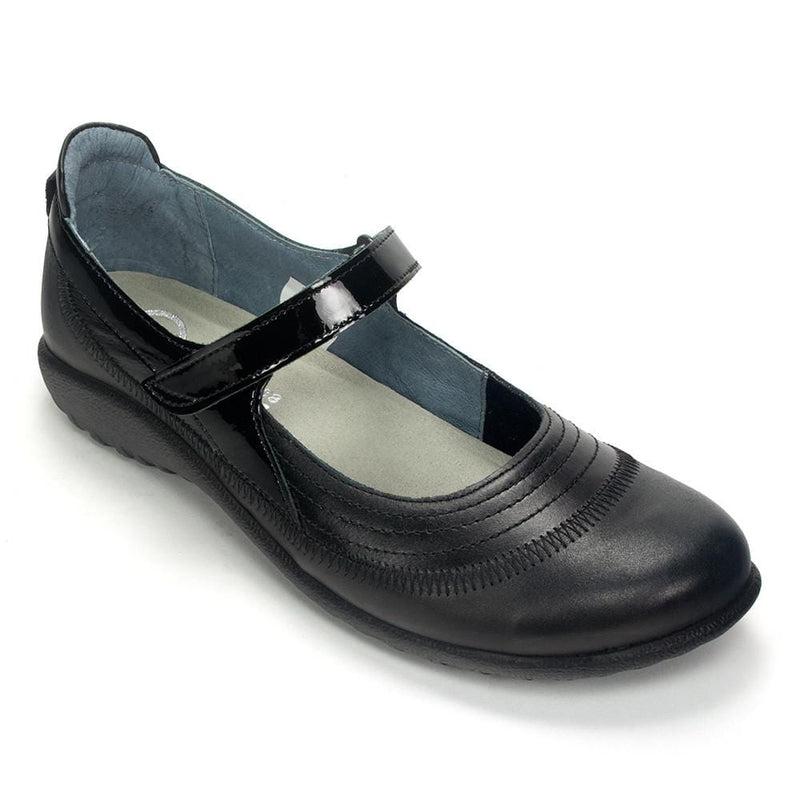 Naot Kirei  (11042) Womens Shoes Black Madras Leather/Shiny Black Leather/Black Patent Leather