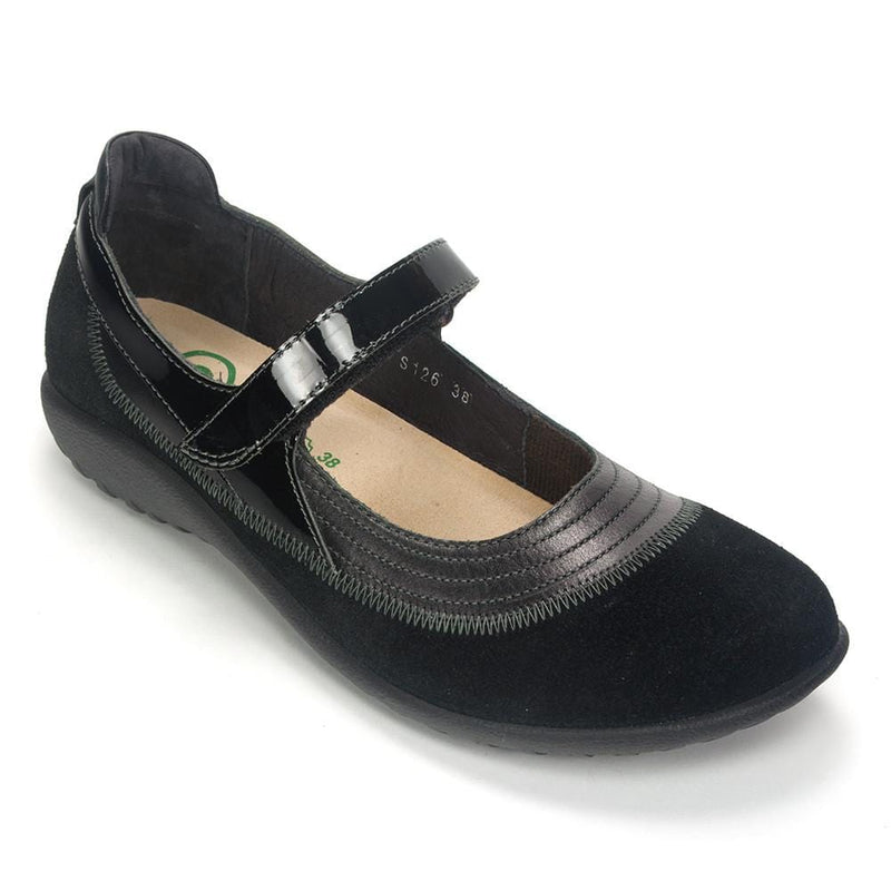 Naot Kirei  (11042) Womens Shoes Black Madras Leather/Black Suede/Black Patent Leather