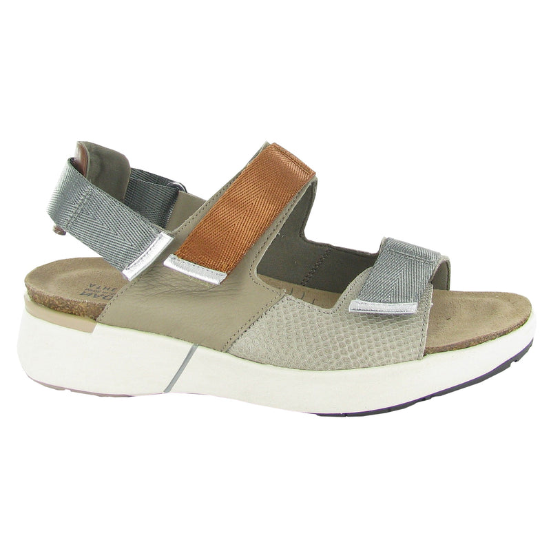 Naot Odyssey Sandal Womens Shoes Beige Lizard/Soft Beige/Chestnut/Silver