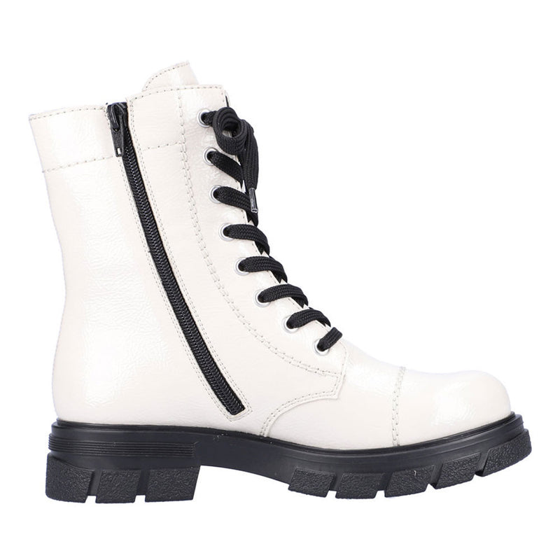 Rieker White Combat Boot (Z9122) Womens Shoes 