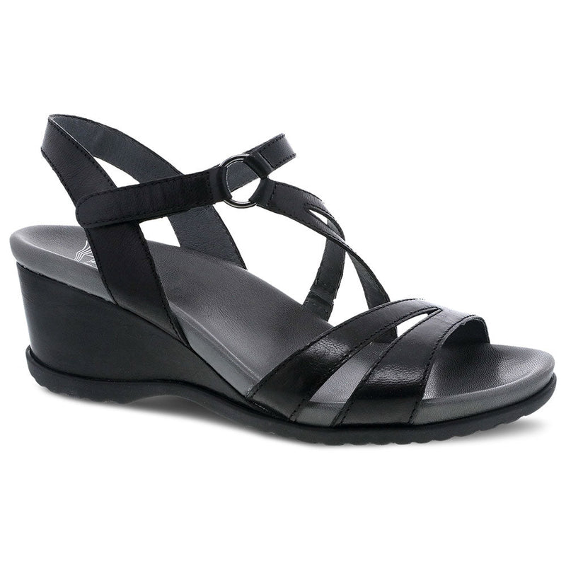 Dansko Addyson Cross Strap Sandal Womens Shoes Black Milled Nappa