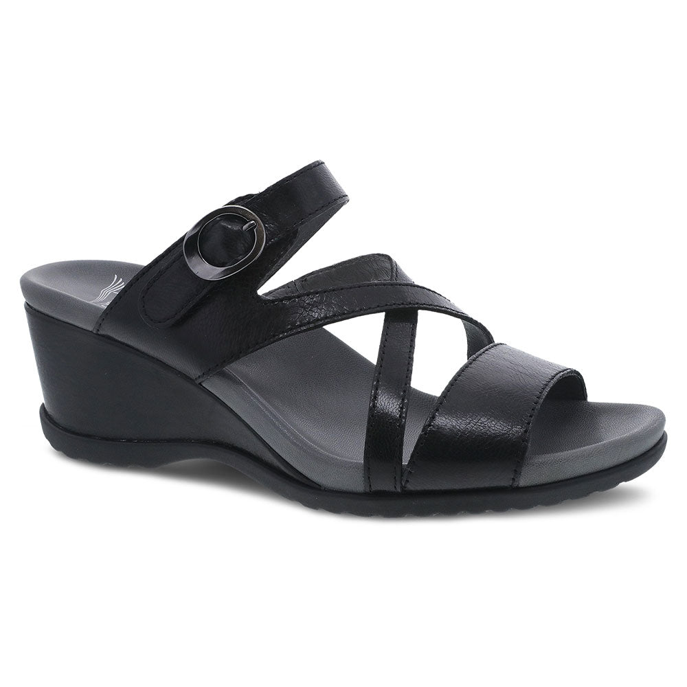 Dansko Ana Open Back Wedge Sandal Womens Shoes Black Milled Nappa