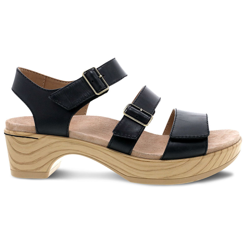Dansko Malena Buckle Sandal Womens Shoes Black Milled Nappa