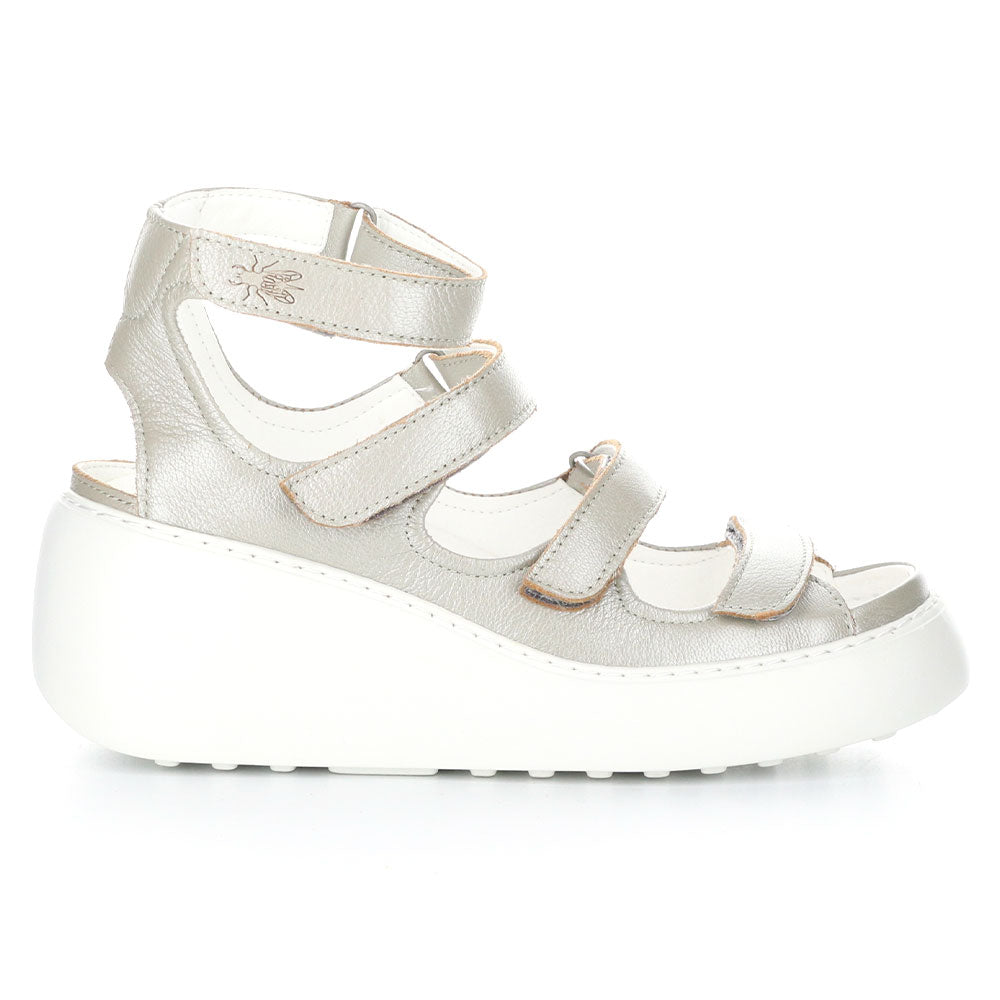 Fly London Drop Wedge Sandal Drop521FLY Womens Shoes Silver