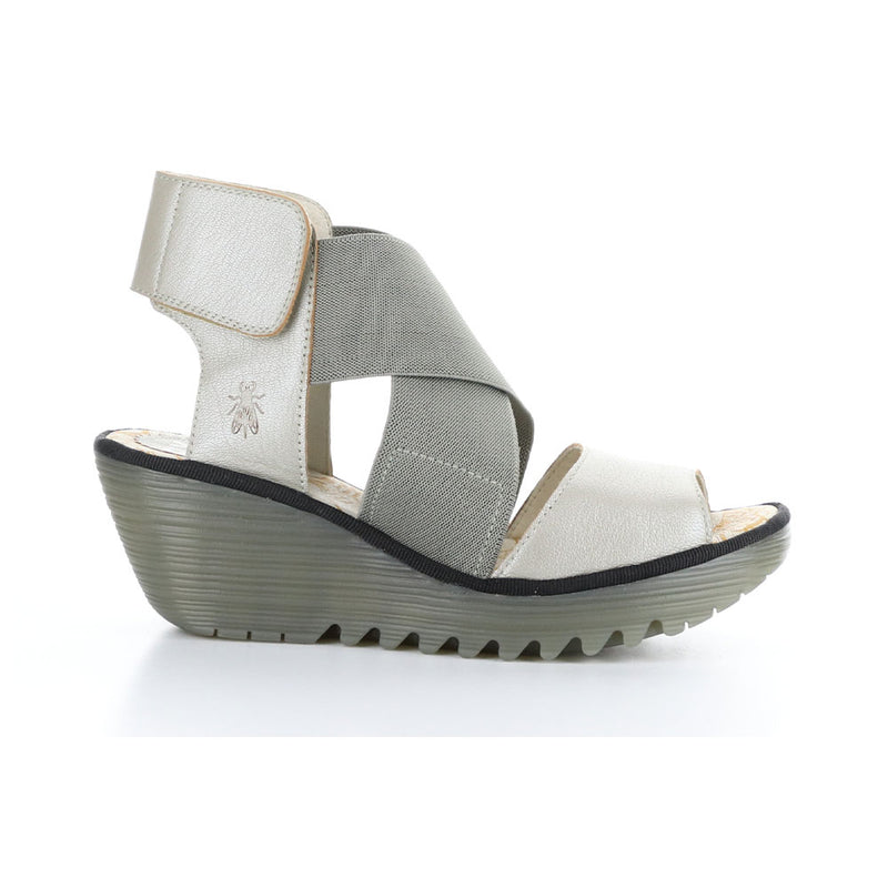Fly London Yuba385FLY Wedge Sandal Womens Shoes Silver