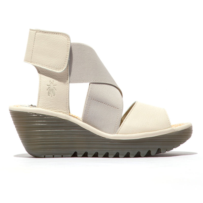 Fly London Yuba385FLY Wedge Sandal Womens Shoes 001 Off White