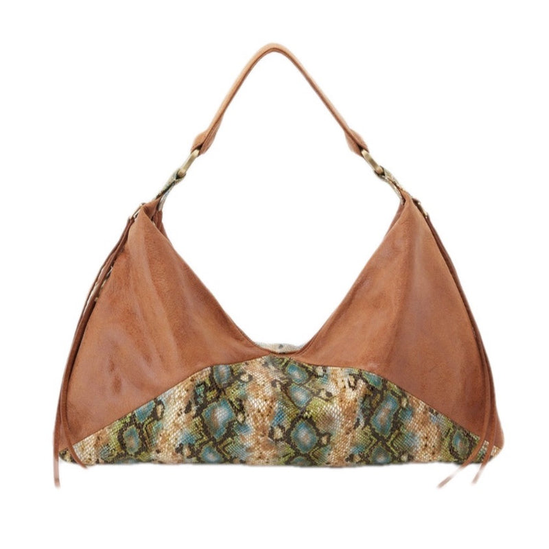 Vintage Distressed Green Leather Hobo Bag, Bohemian Casual