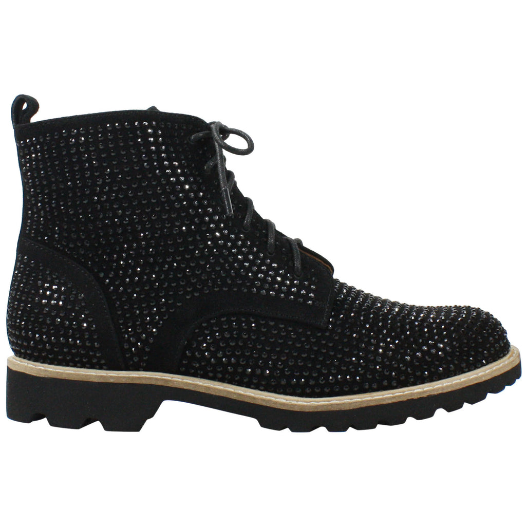 L'Amour Des Pieds Raynelle Rhinestone Bootie Womens Shoes Black Kid Suede