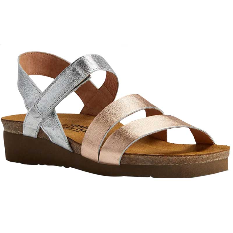 Naot Kayla Sandal Silver and Rose Gold (7806-NUX) Womens Shoes Soft Silver Lthr/Soft Rose Gold Lthr