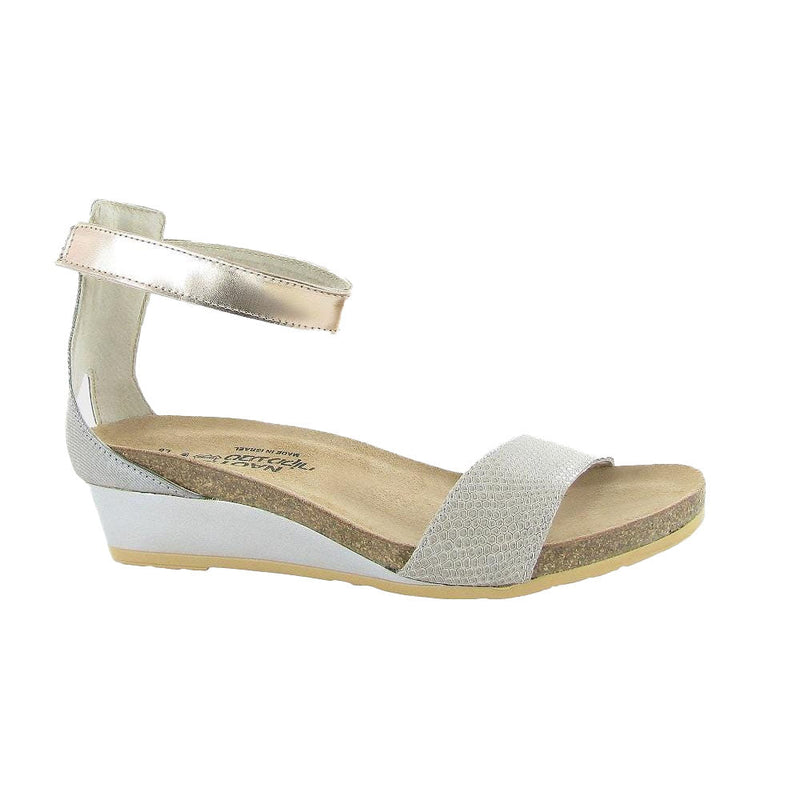 Naot Pixie Sandal (5016) Womens Shoes Beige Lizard/Silver/Rose Gold