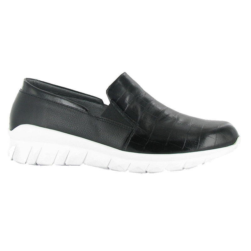 Naot Titan Slip On Sneaker (18018) Womens Shoes Black Croc Lthr/Soft Black Lthr/Black Luster Lthr