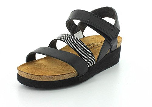 Naot Krista Sandal (7807) Womens Shoes Black Matte Leather/Black w/ Silver Rivets