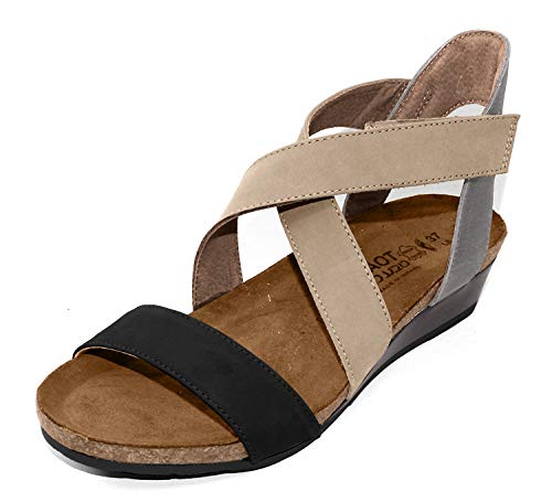 Naot Vixen Crisscross Sandal (5030) Womens Shoes Oily Coal/Khaki Beige/Mirror