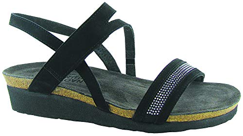 Naot Cameron Studded Sandal (7309) Womens Shoes Black Velvet Nubuck/Black w/ Gray Rivets