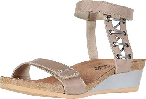 Naot Wizard Ankle Strap Sandal (5043) Womens Shoes Khaki Beige Leather w/ Silver