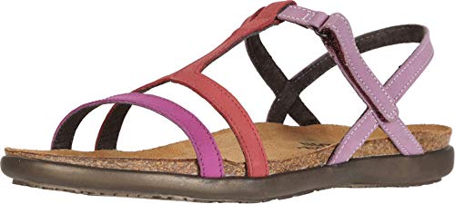 Naot Judith T-Strap Sandal (7349) Womens Shoes Pink Plum Nubuck/Brick Red Nubuck/Lilac Nubuck