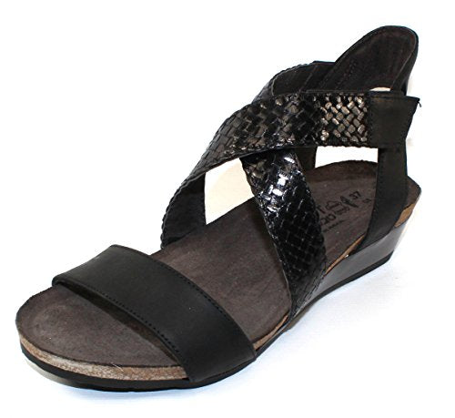 Naot Cupid Wedge Sandal (5040) Womens Shoes Oily Coal Nubuck/Black Braid