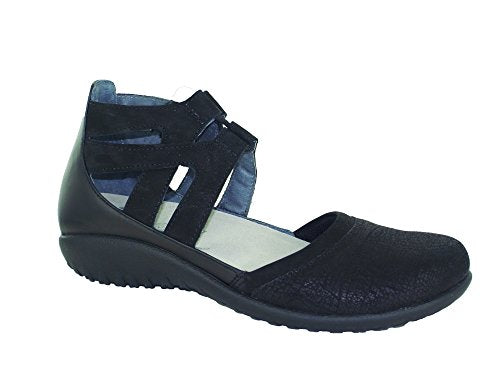 Naot Kata Perforated Flat (11152) Womens Shoes Black Crackle/Black Velvet/Black Raven