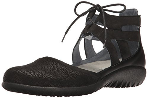 Naot Kata Perforated Flat (11152) Womens Shoes Black Crackle/Black Velvet/Black Raven