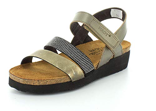 Naot Krista Sandal (7807) Womens Shoes Pewter Leather/Metal Leather/Black w/ Silver Rivets