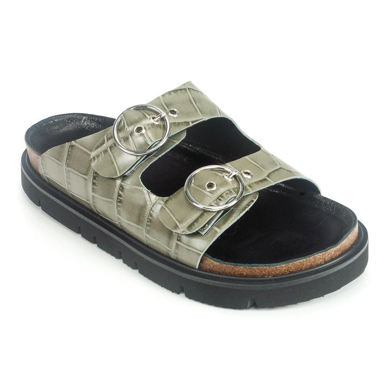All Black Circle Buckle Lowform Sandal Womens Shoes Green