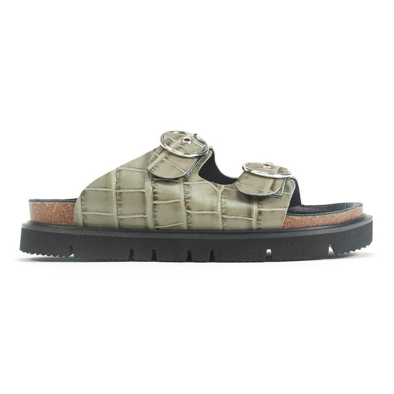 All Black Circle Buckle Lowform Sandal Womens Shoes 