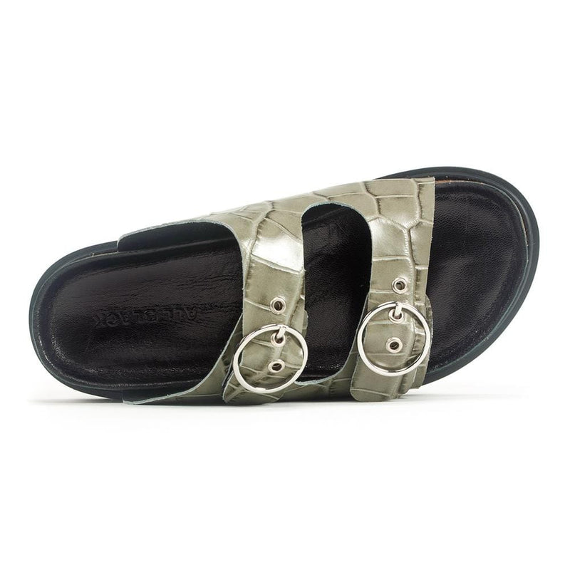 All Black Circle Buckle Lowform Sandal Womens Shoes 