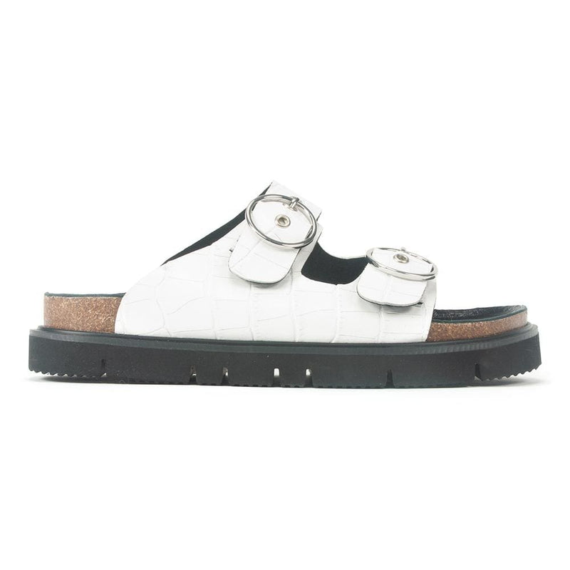 All Black Circle Buckle Lowform Sandal Womens Shoes 