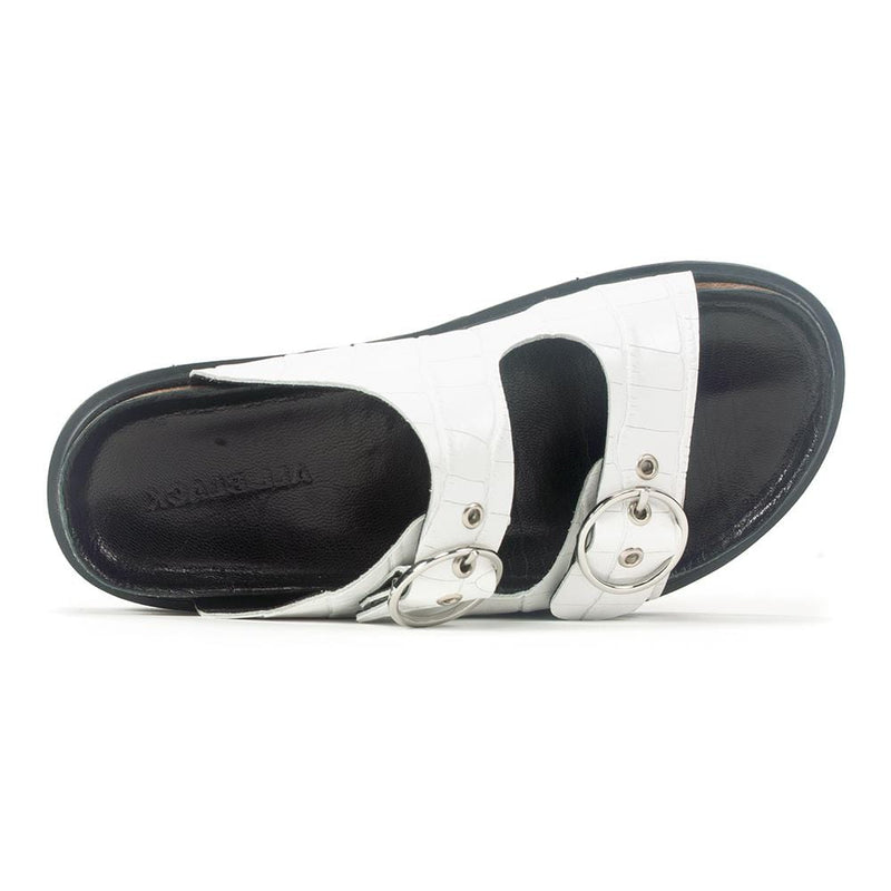 All Black Circle Buckle Lowform Sandal Womens Shoes 