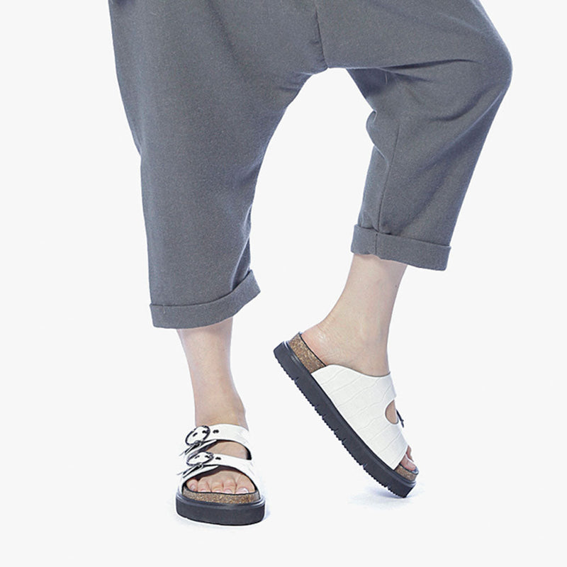 All Black Circle Buckle Lowform Sandal Womens Shoes 