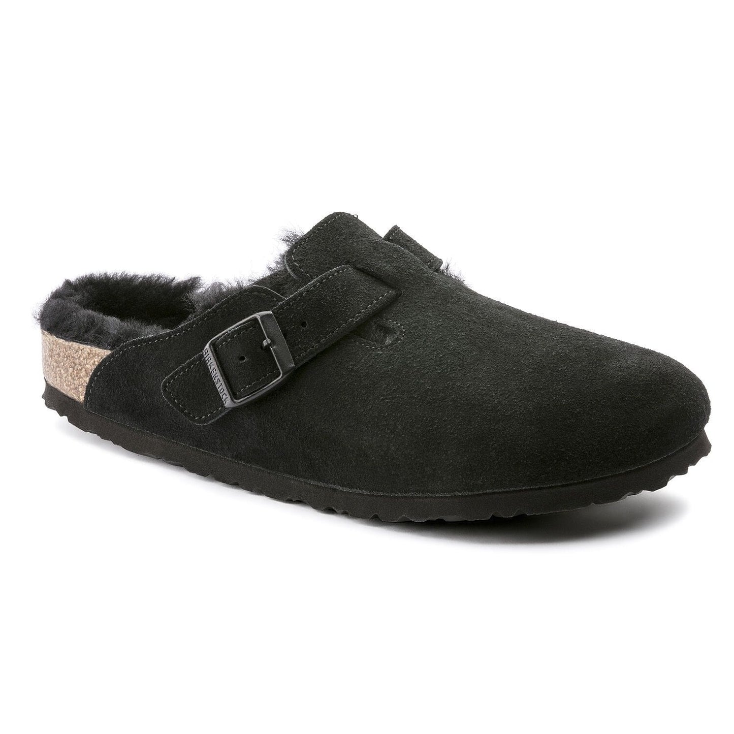 Birkenstock Boston Shearling Clog Womens Shoes Black Suede