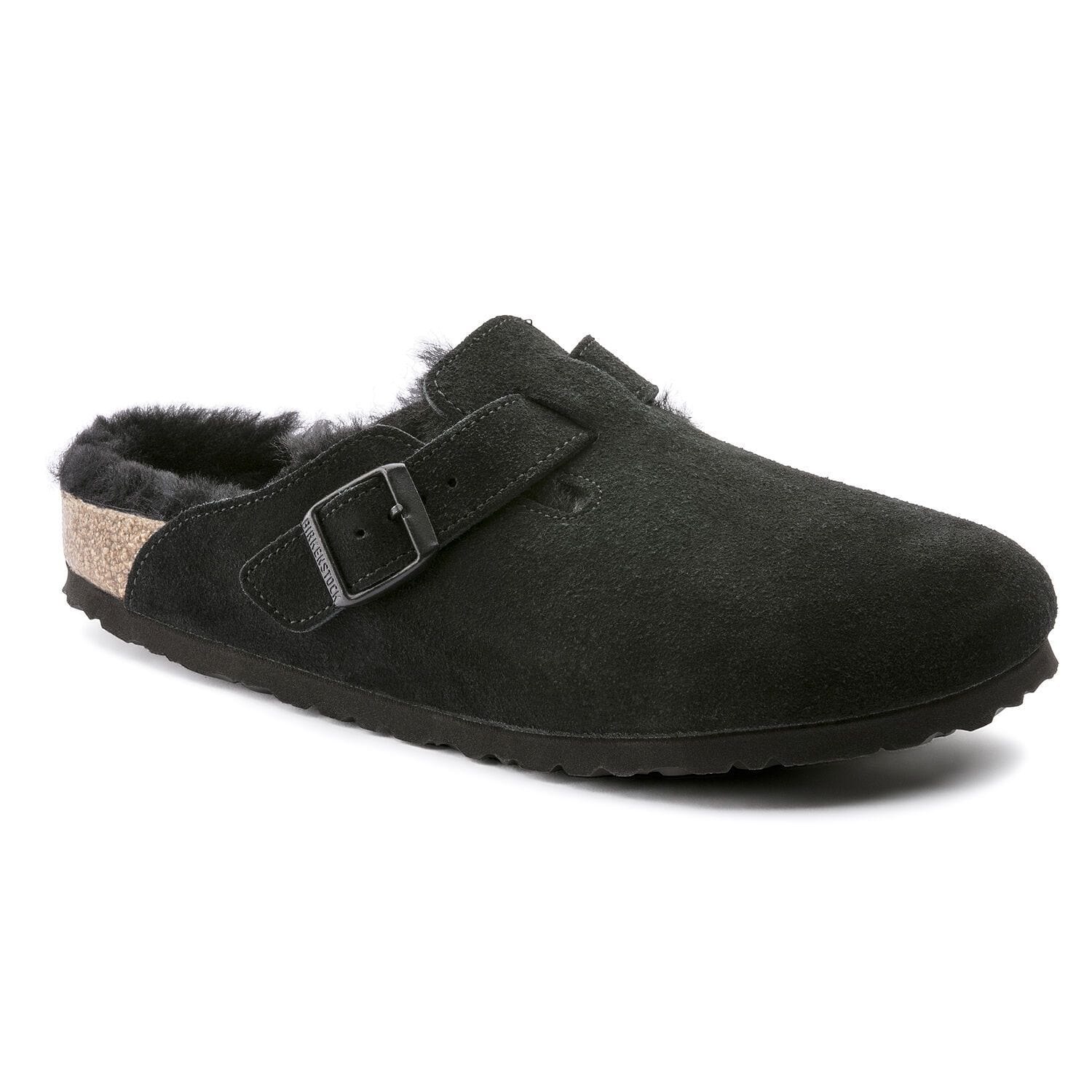 Birkenstock Boston Shearling Clog Womens Shoes Black Suede