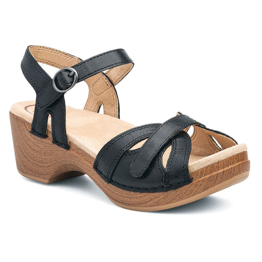 Dansko Season Ankle Strap Sandal Womens Shoes Black Leather