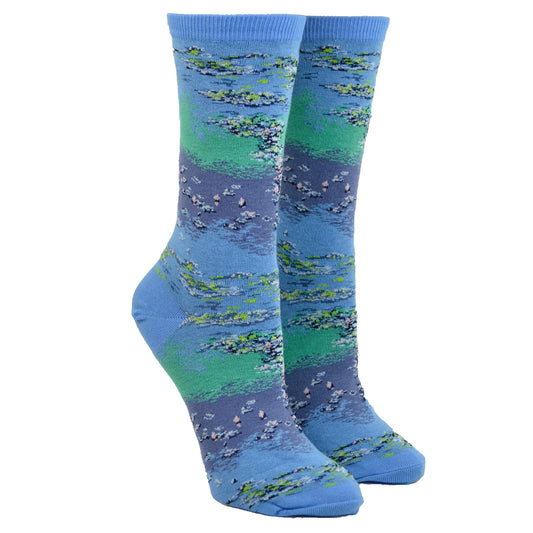 Hot Sox Monet's Waterlilies Crew Socks Womens Hosiery BLUE