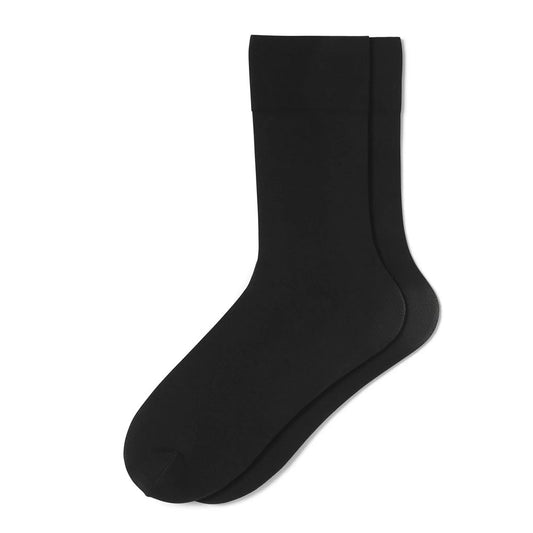 Soft Opaque Knee Hi Sock, black color, goes to just below knee, very soft material, no cuff | Side view of sock | Simons Shoes