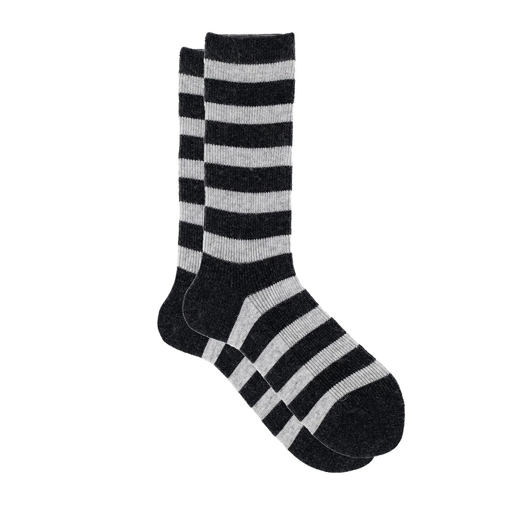 Ilux Ribecca - Cozy Cashmere Silk Striped Ribbed Crew 1696 Womens Hosiery Charcoal