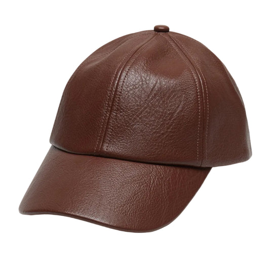 Wyeth Cognac Faux Leather Baseball Cap Womens Leather Chique Hat Brown Leather