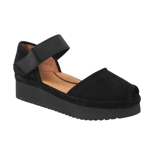 L'Amour Des Pieds Amadour Open Toe Wedge Sandal Womens Shoes Black Kid Suede