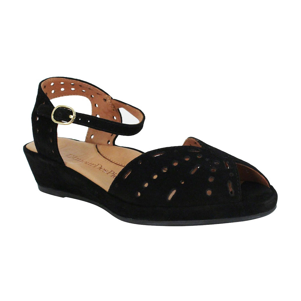 L'Amour Des Pieds Brenn Peep Toe Sandal Womens Shoes Black Suede